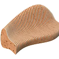 Striped Curved Wooden Bench With Ergonomic Design And Natural Wood Texture