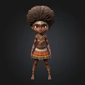 3D African Style Cartoon Character With Curly Hair Face Paint And Colorful Skirt