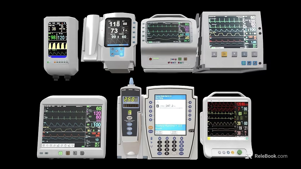 Medical Monitoring Devices Multi Parameter ECG Monitors With Digital Screens And Various Clinical Models 3d model 