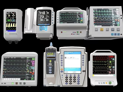 Medical Monitoring Devices Multi Parameter ECG Monitors With Digital Screens And Various Clinical Models 3d model