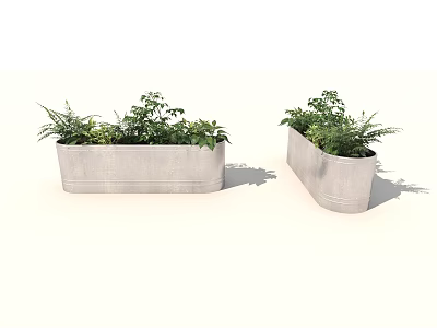 Stylish Metal Garden Planters With Mixed Green Plants For Outdoor Decor 3d model