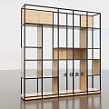 Contemporary Display Shelf With Black Metal Frame And Wooden Storage Layers