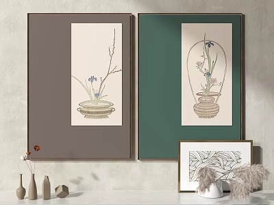 Decorative Wall Art Paintings With Floral Vase Illustrations And Home Decor Items 3d model