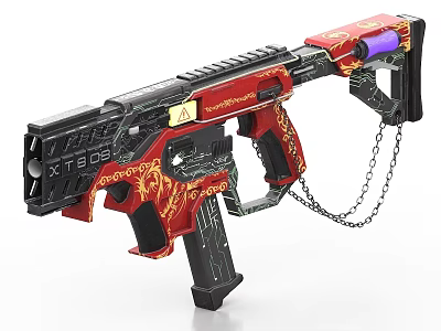 Red And Black XTB08 Weapon Featuring Golden Patterns Purple Component And Chain 3d model