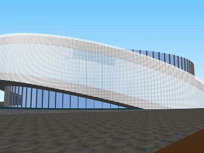 Modern Museum Building With Curved Exterior Glass Curtain Wall And Grid Design 3d model