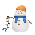 Cute Happy Snowman With Orange Hat Blue Scarf And Colorful Christmas Lights