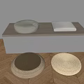Wicker and Fabric Cushions on Wooden Bench and Floor Interior Decor