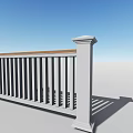 Sturdy White Balcony Railing With Wooden Top And Vertical Slats Design
