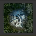 3D Terrain Model of Mountain with Green Vegetation and White Snow-Capped Peak