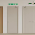 Interior View Of Wooden And Light Colored Doors With Green Signs And Digital Displays