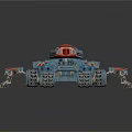 Futuristic Armored Military Vehicle With Blue And Red Tracks And Mechanical Arms