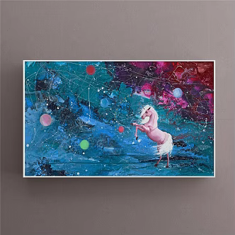 modern animal painting blue living room animals 3d model