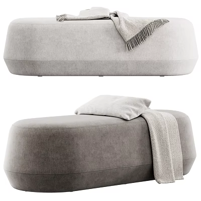 Gray Ottoman Stool with Cozy Blanket and Decorative Pillow for Living Room 3d model