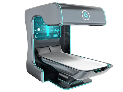 Futuristic Smart Double Bed With Blue LED Lights Digital Display And Modern Tech Integrated Design 3d model