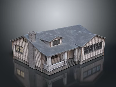 Traditional Wooden House Exterior With Gray Roof Chimney Front Porch And Windows 3d model