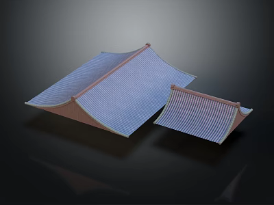 Traditional Architectural Roof Components with Blue Striped Tiles and Brown Frames in Two Sizes 3d model