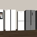 Multiple Style Refrigerators and Freezers in White and Gray Arranged on Wooden Floor