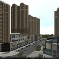 Modern High Rise Residential Buildings With Commercial Area And Urban Greenery