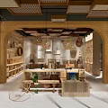 Natural Style Mall Store With Wooden Shelves And Woven Decorations