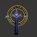 Man with Pointed Hat and Robe Standing by Yellow Circular Magic Circle with Symbols
