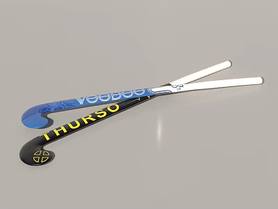 Professional Field Hockey Sticks With Voodoo THURSO Branded Blue Black Design Yellow Logo Crossed Placement 3d model