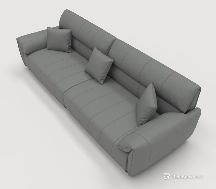 Gray Leather Three Seater Sofa With Modern Design And Comfortable Cushions 3d model