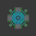 Dark Gothic Decorative Structure With Circular Rune Pattern Spiked Decorations Stairs And Blue Glowing Elements