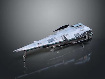 Futuristic Silver Metallic Spaceship Model With Aerodynamic Design And Reflective Base 3d model
