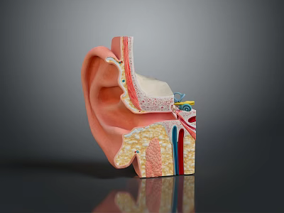Detailed Ear Anatomy Model With Cross Section Showing Internal Structures And Parts 3d model