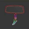 Stylish Rearview Mirror Design With Hanging Red And Black Sneakers For Home Use