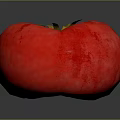 Ripe Red Tomato with Yellow Stem on Dark Background and Clear Reflection