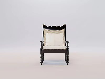 Classic Black Single Chair With Carved Armrests White Cushion And Wooden Frame 3d model