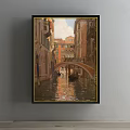 Venetian Canal Landscape Painting With Arch Bridge Historic Buildings And Water Reflections