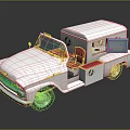 Vintage White Mini Truck With Open Door And Red Seats Design