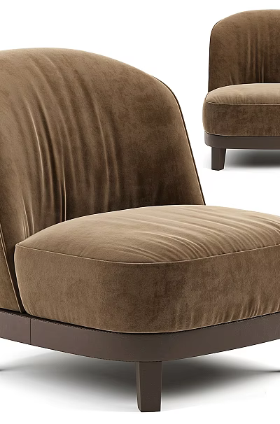 Modern Brown Velvety Leisure Chair With Rounded Back Upholstered Design 3d model