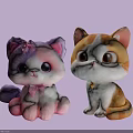 Cute Plush Cat Dolls With Purple Pink Bow And Orange White Bell Design