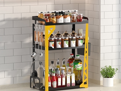 Style Kitchen Storage Rack Kitchen Storage Rack Black Shelf Seasoning Rack Seasoning Wine Glass Chopsticks Peanut Oil 3d model