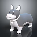 Cute Gray And White Corgi Shaped Plush Toy With Smiling Face And Collar