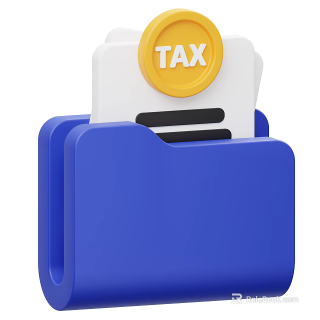 Blue Office Folder With Papers And Yellow TAX Coin Inside 3d model 