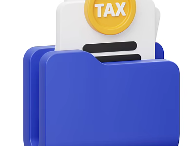 Blue Office Folder With Papers And Yellow TAX Coin Inside 3d model