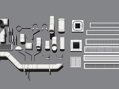 Air Conditioner Fan Components Including Ducts Grilles Cylindrical Parts And Square Panels 3d model