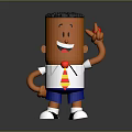 Smiling Cartoon Boy With Black Curly Hair White Shirt Yellow Red Tie Holding Red Ball
