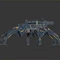 Blue Mechanical Spider Creature With Yellow Details And Sci Fi Design Structure