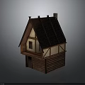 Traditional Wooden House Architecture With Red Tile Roof Chimney Brown And White Walls And Windows