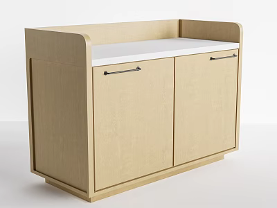 Beige Modern Decorative Cabinet With Double Doors Metal Handles And White Top 3d model