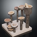 Wooden Stone Decorative Stumps With Circular Tops Different Heights On Wooden Base