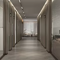 Modern Office Corridor Design With Wooden Walls Glass Partitions And Linear Lighting