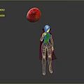 White Haired Character In Black Outfit With Glowing Red Circular Object On Gray Background