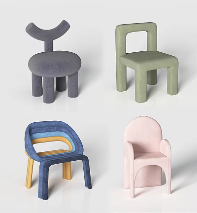 Stylish Kids' Chairs With Colorful Soft Fabric Rounded Design And Safe Edges For Kids 3d model