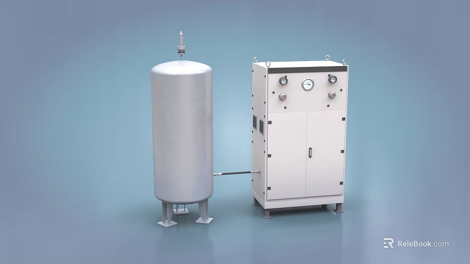 Industrial Equipment System With Vertical Cylindrical Storage Tank And Control Cabinet Panel 3d model 